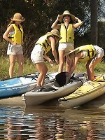 4 Sexy MILFS go kayacking and picnic naked style in these pix